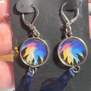 Colorful Forest Scene Dangle Earrings
